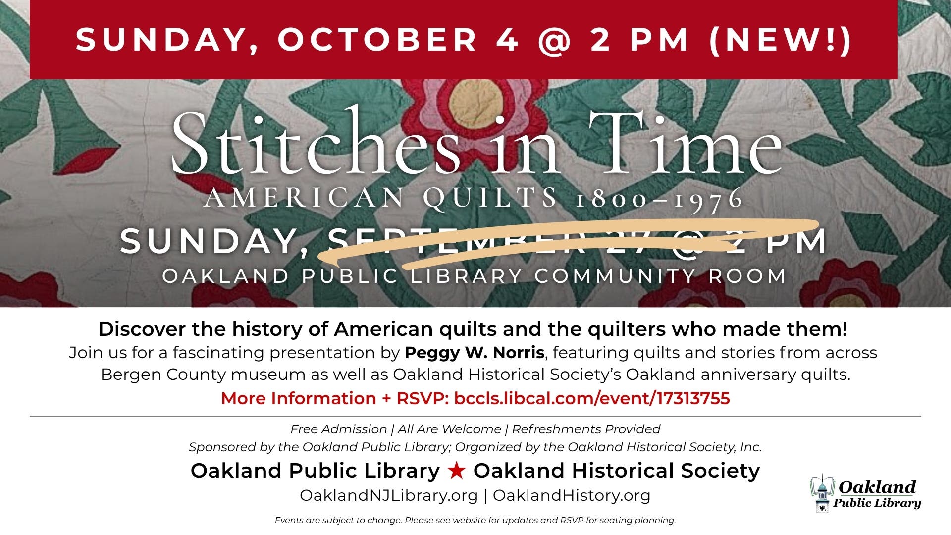 NEW DATE: Stitches In Time: American Quilts 1800-1976