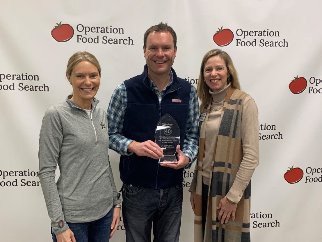 Pictured from left to right are Dierbergs Markets’ Vice President and Secretary Laura Dierberg Padousis with CEO and President Greg Dierberg along with OFS’s Executive Director Kristen Wild.