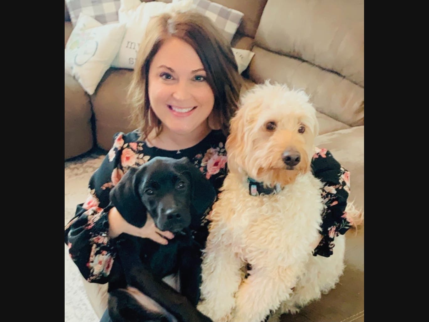 Julie and her dogs Magnolia and Charlee.