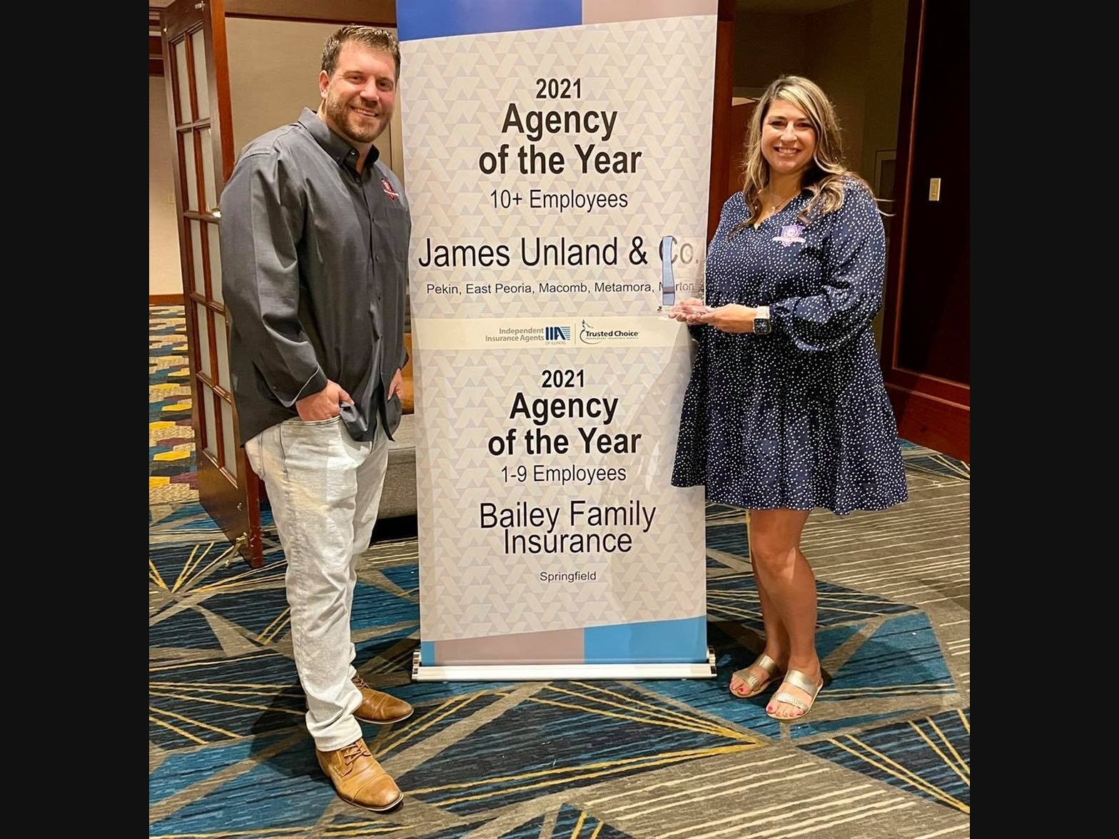 Pictured are Baily Family Insurance's Mark and Christine Bailey, the Independent Insurance Agents of Illinois "Agency of the Year" winner.