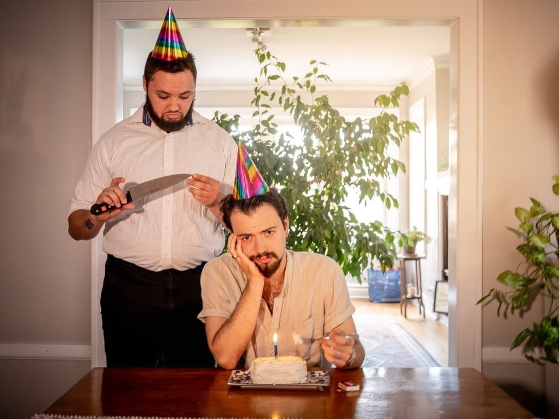 Jordan McGinnis and Samuel Pate in a publicity image for Akvavit Theatre’s U.S. premiere of GOLIATH, part of FAMILY DRAMA: 2 Norwegian Plays.