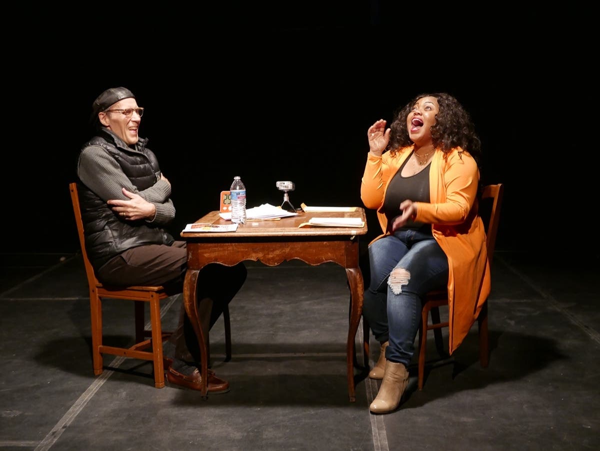 Pictured: (left to right) Ben Hollis and Briana Morris in Ira S. Murfin’s “An Interview” (2020 performance). 