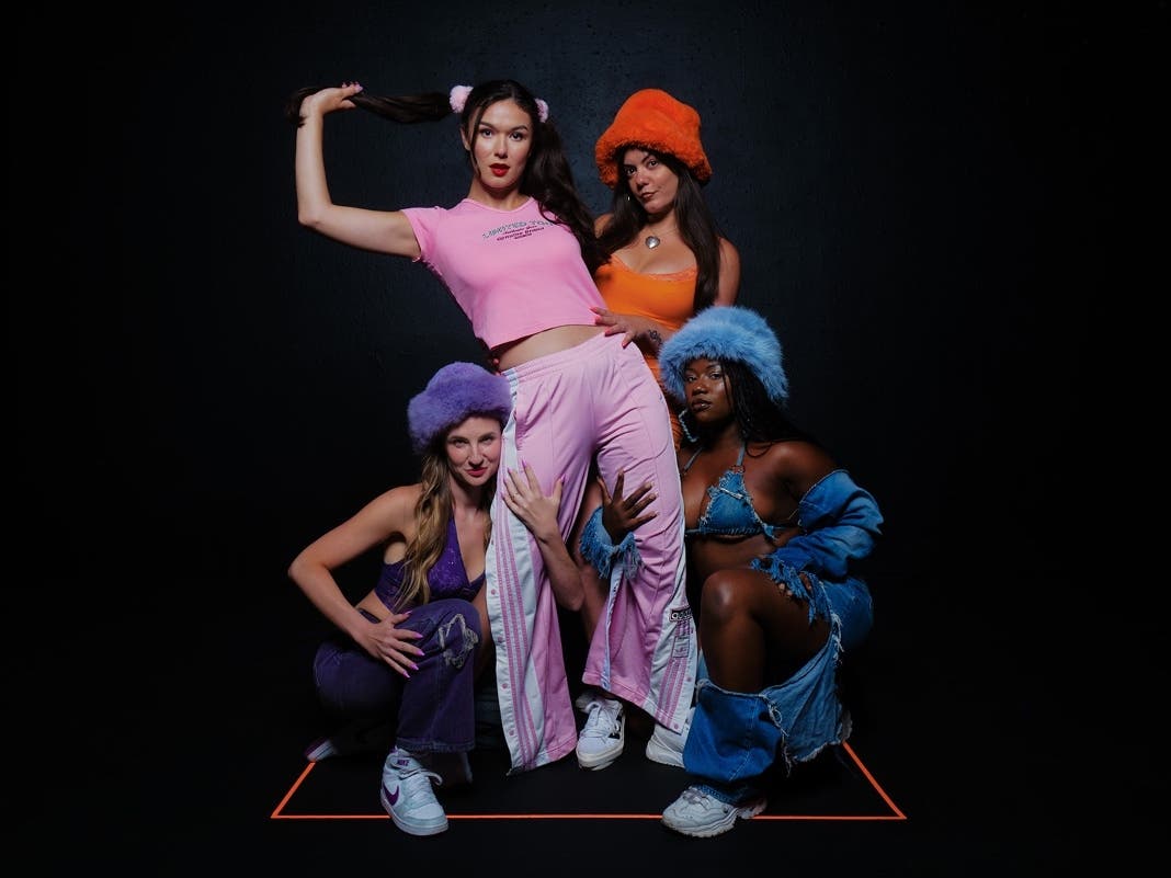 Pictured (left to right) Mollyanne Nunn, Emily Holland, Spencer Diaz Tootle and Cat Christmas in a publicity image from The Story Theatre’s world premiere of the love object.