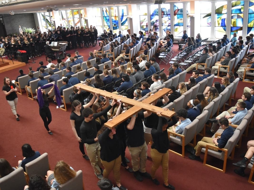 Nazareth Academy students present their Stations of the Cross Prayer Service. 