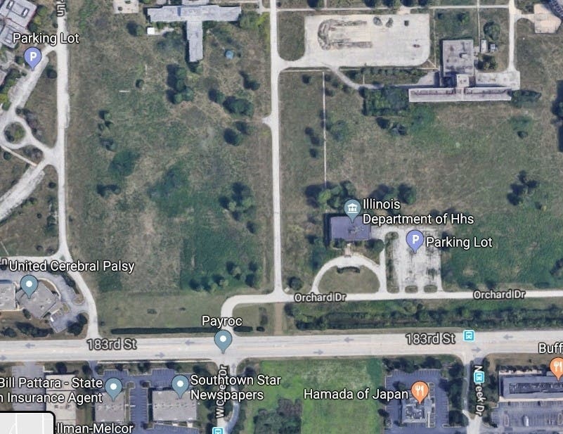 A satellite view of the site where a racino is planned in Tinley Park. The state now says it won't sell the land. 