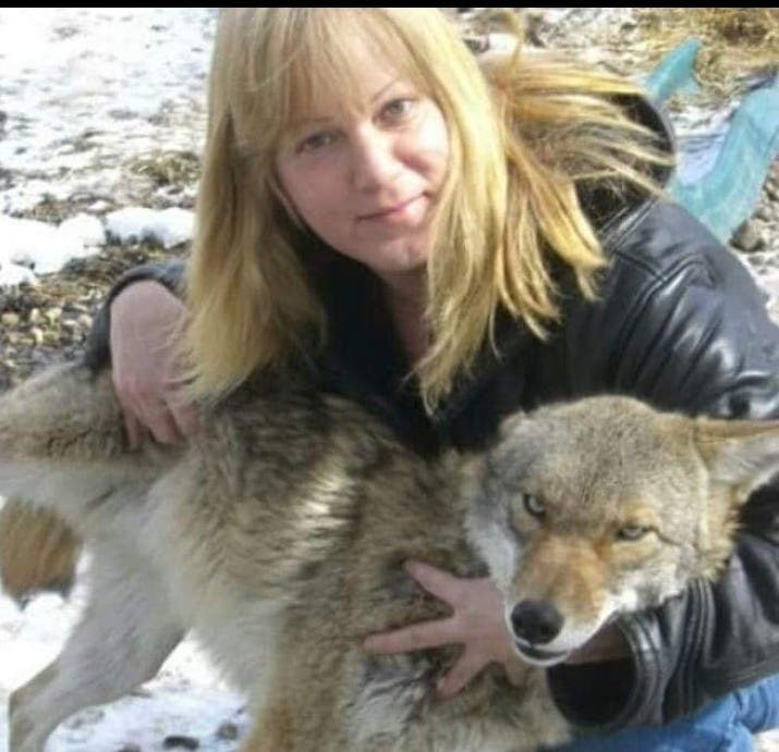 Tomi Tranchita with Luna, who remains at an Indiana coyote rescue facility. 