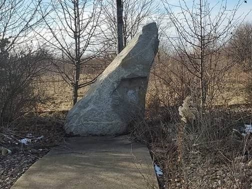 This veterans memorial was found near the Howe Development Center building on the abandoned Mental Health Center property in Tinley Park.