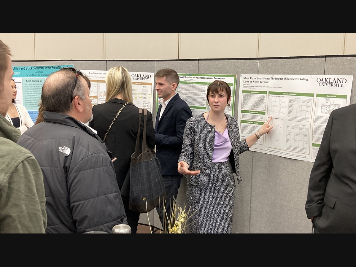 Students presented research at a symposium hosted by Nu Omega.