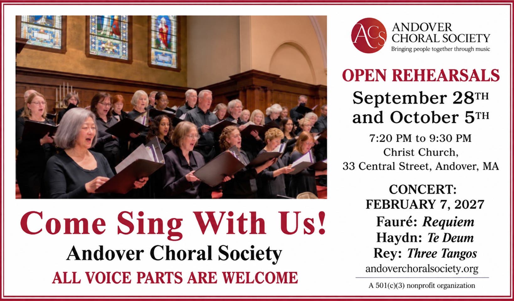 Come Sing With Us! Andover Choral Society kicks off new season