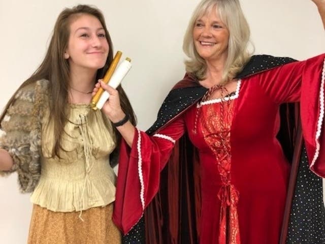 Sophia Brown as Cinderella and Kathy Young as Fairy Godmother