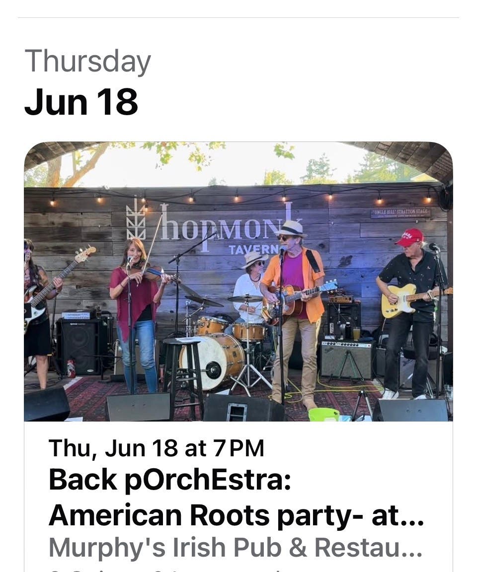 American Roots party with Back pOrchEstra!- at Murphy's Sonoma June 18, Thu 7:00-9:00