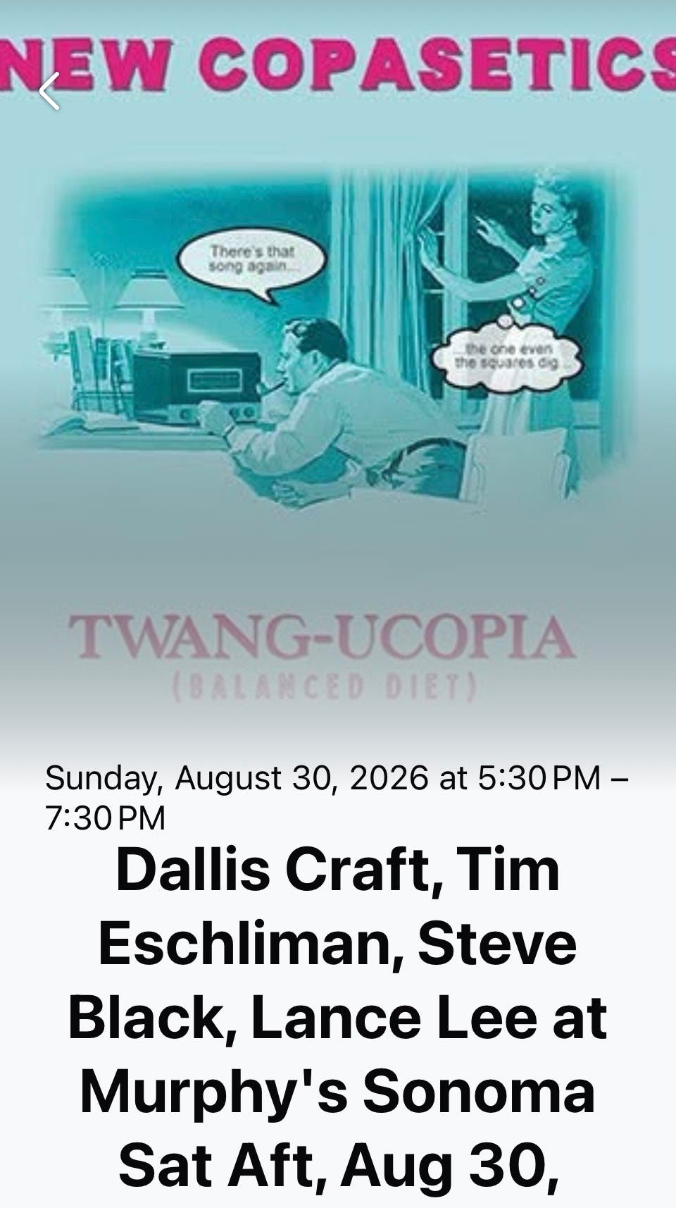 Soulful Roots Rock, R&B and Twangishnes at Murphy's Sonoma Sun Eve, August 30, 5:30-7:30.