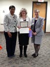 Gail Veltre accepting her award for Robert Wood Johnson University Hospital, Rahway - Barnabas Health