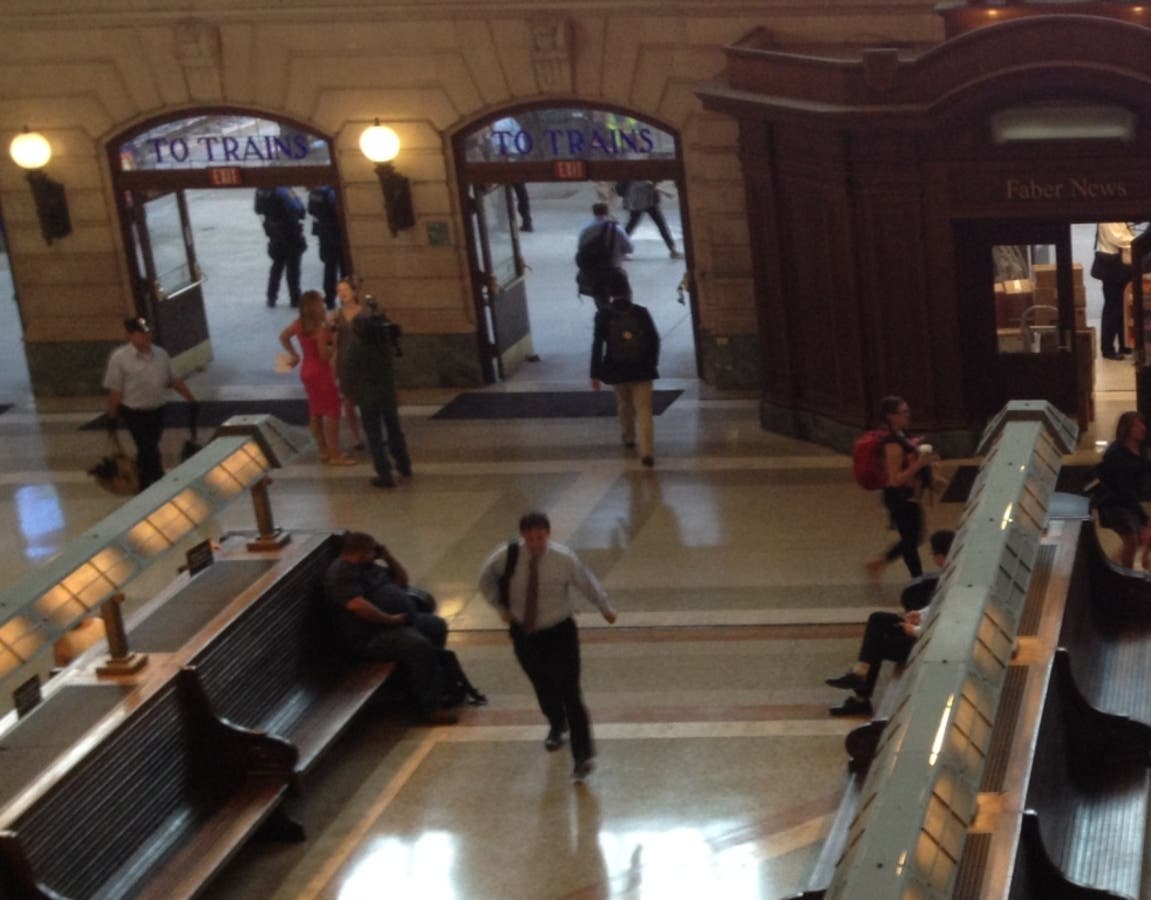 Commuters enter Hoboken Terminal in September 2017.