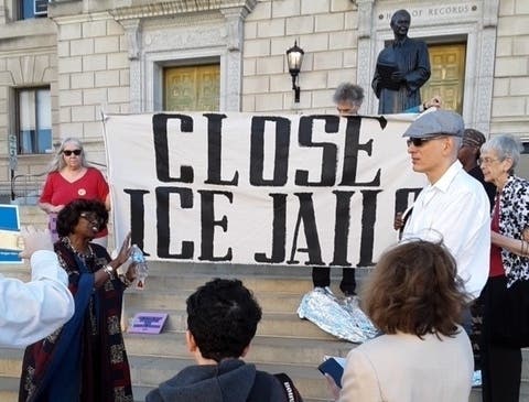 Activists rallied against Essex County’s contract with ICE on April 24, 2019.