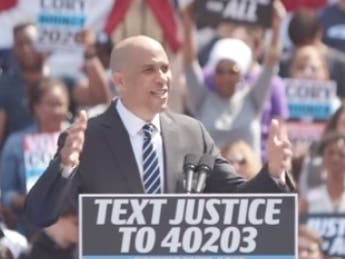 U.S. Sen. Cory Booker holds a campaign event in Newark, New Jersey.