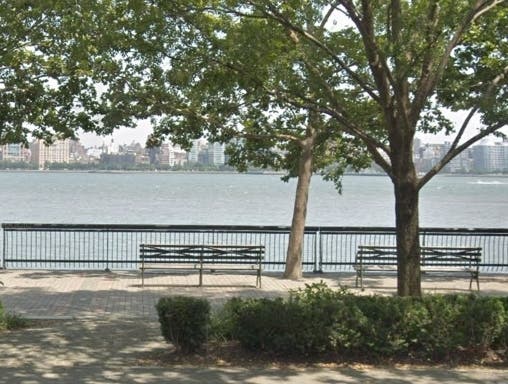 A view of the Hudson River from Sinatra Drive in Hoboken, New Jersey.