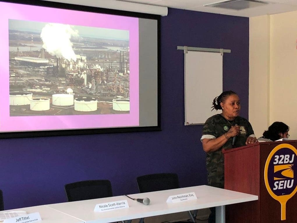 Environmentalists and labor activists gathered in support of the Green New Deal during a town hall in Newark, NJ.