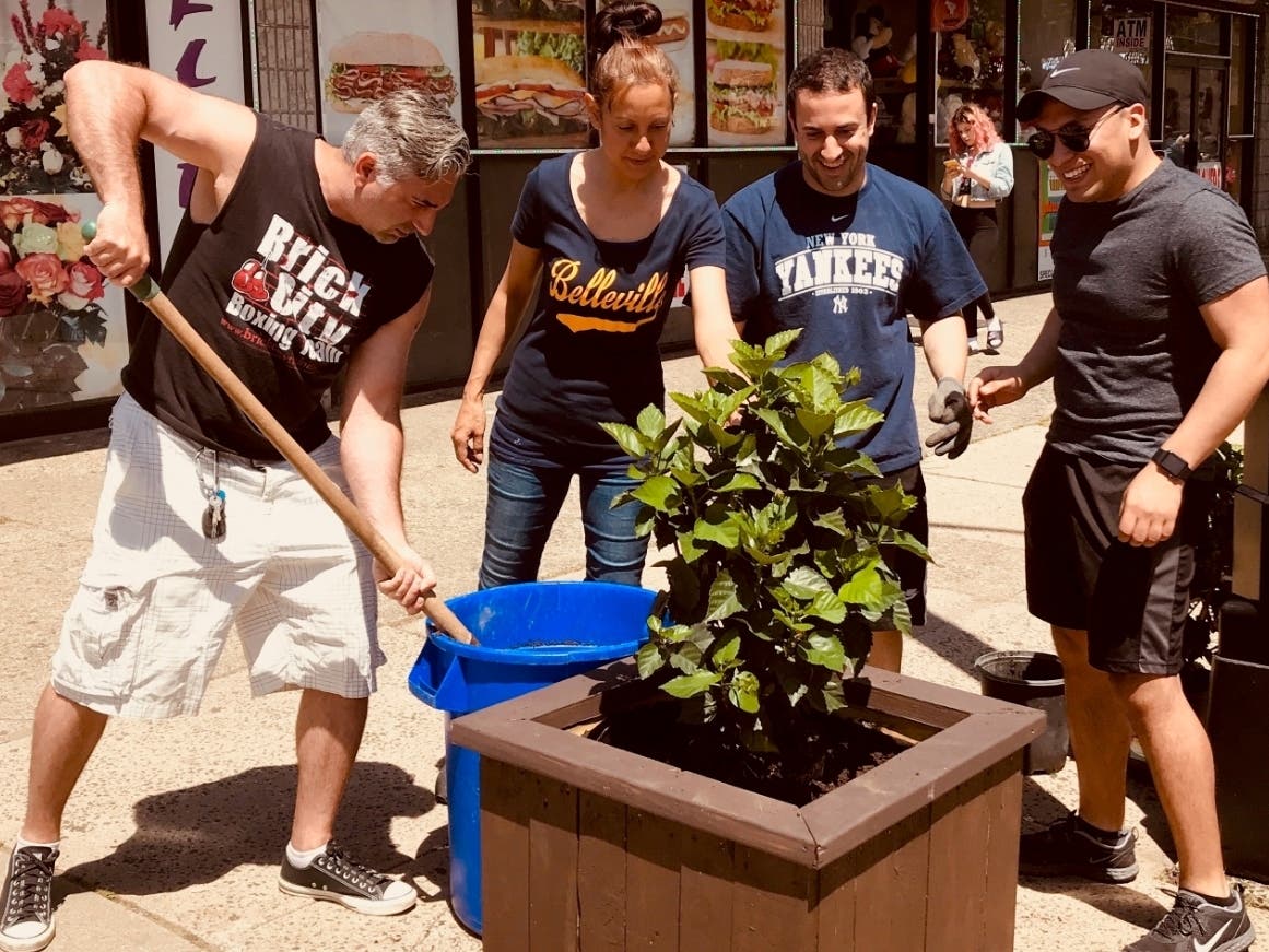 Planters are installed on Washington Avenue in Belleville, NJ.