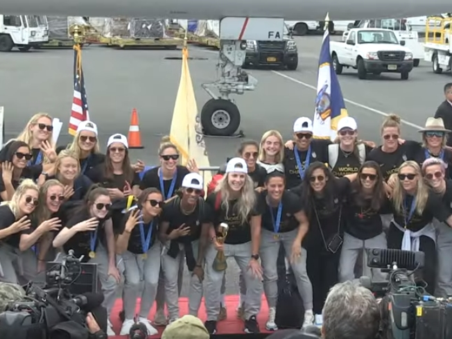 The U.S. Women's National Soccer Team arrives at Newark Airport on July 8, 2019.