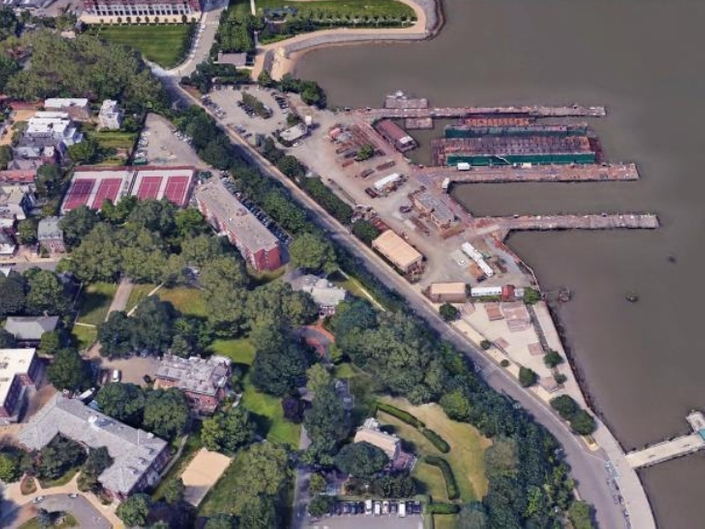 A rendering of the current state of the Union Dry Dock in Hoboken, New Jersey, as of August 2019.
