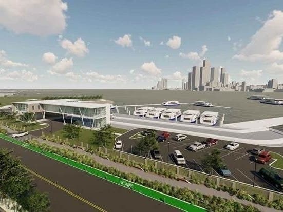 An artist rendering of a proposed ferry station at the Union Dry Dock in Hoboken, NJ