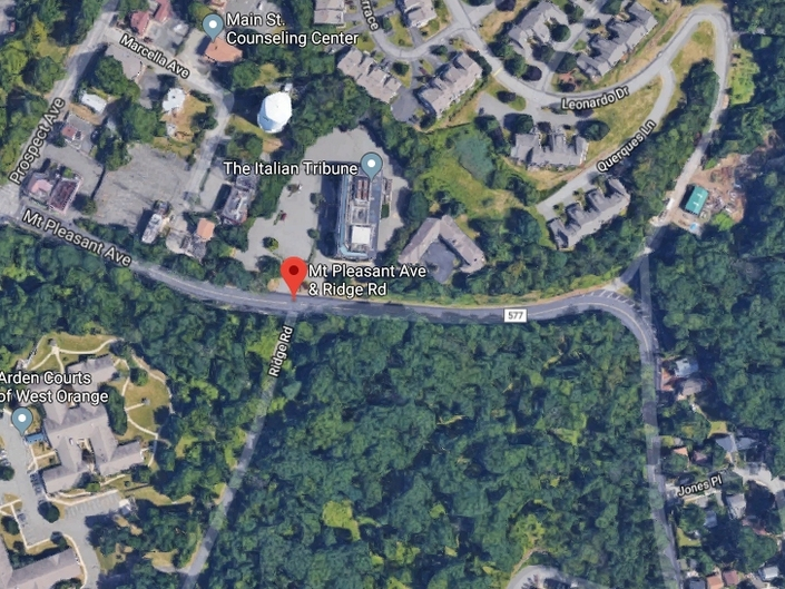 Overhead view of the area surrounding Mt. Pleasant Avenue and Ridge Road in West Orange, NJ.