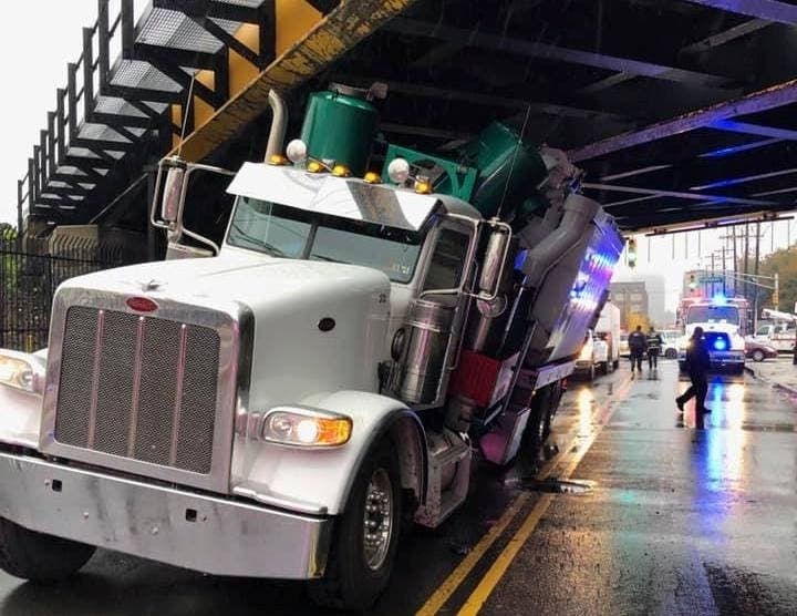A truck got stuck under a trestle in Hudson County on Oct. 31, 2019.