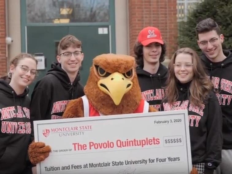 The Povolo quintuplets from Totowa, New Jersey, earned scholarships and grants that will provide each with a tuition-free college experience at Montclair State University.