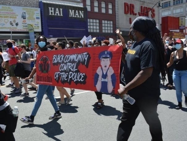Protesters march in Newark, NJ on May 30.