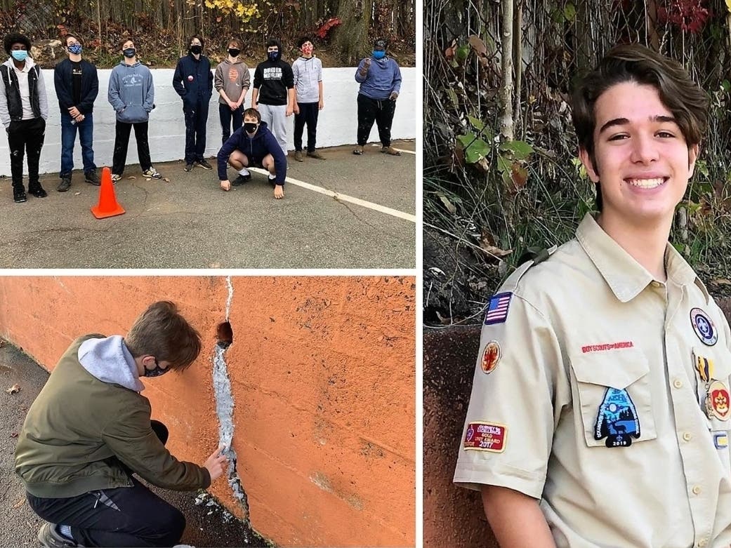 West Orange High School sophomore Gus Peterson’s project was to repair and paint the blacktop wall at Hazel Elementary School.