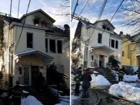 Nearly 90 Newark emergency responders battled a blaze at a residential building on Friday, with one firefighter suffering an injury after falling through the floor, authorities said.