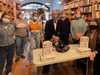 Staff at Watchung Booksellers pose for a photo with author David Sedaris during an event in Montclair, NJ.