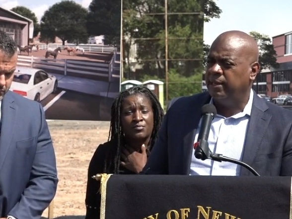 Newark Mayor Ras Baraka speaks about a recent wave of gun violence in the city at a news conference on Tuesday.