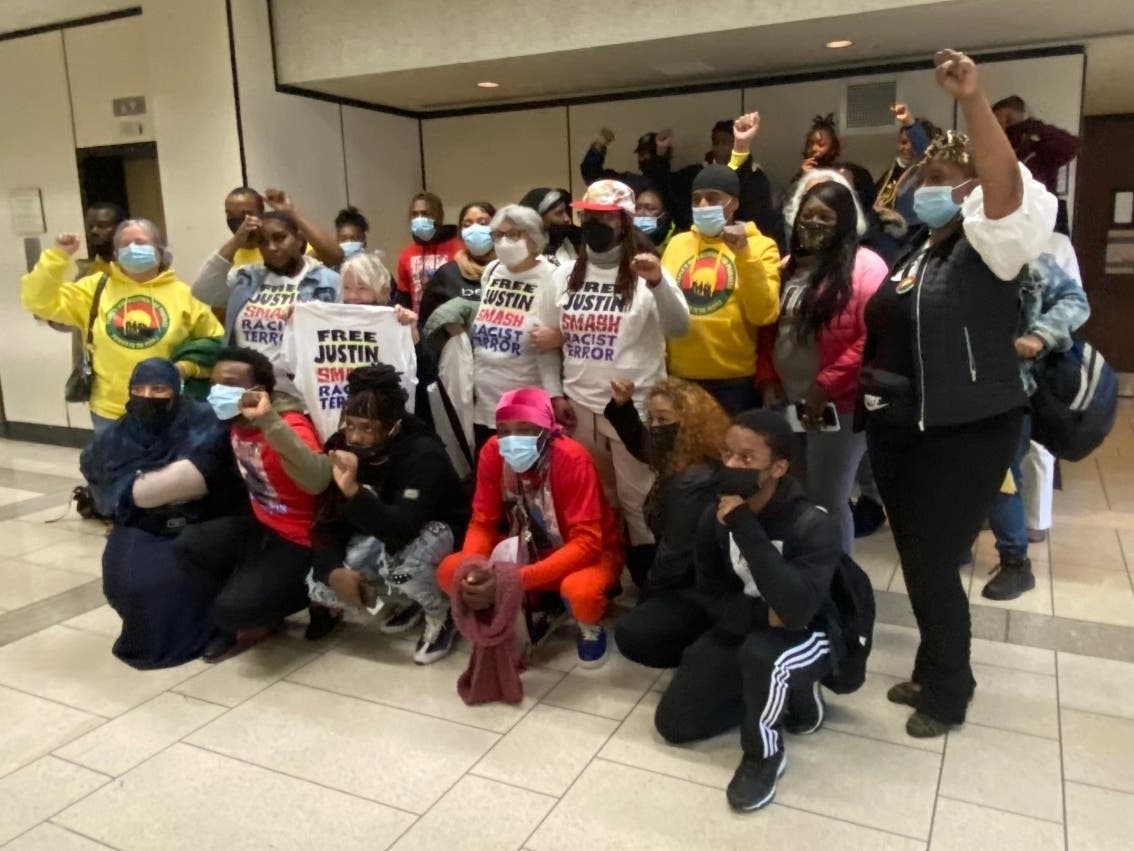 Protesters rallied at the Essex County Courthouse in Newark, NJ on Thursday in the name of four brothers accused of aggravated assault against a police officer.