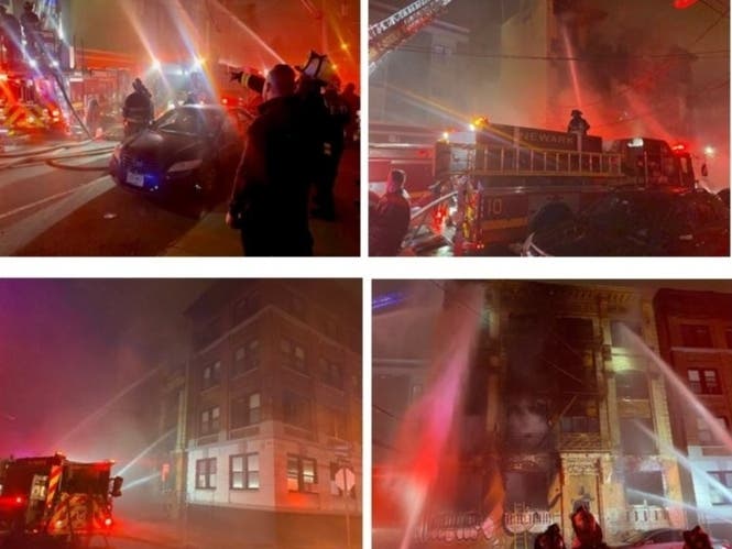 Newark firefighters put out a two-alarm blaze at a vacant apartment building on Monday night. 