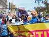 Immigrant workers and their supporters rally in Newark, New Jersey on April 1, 2022.