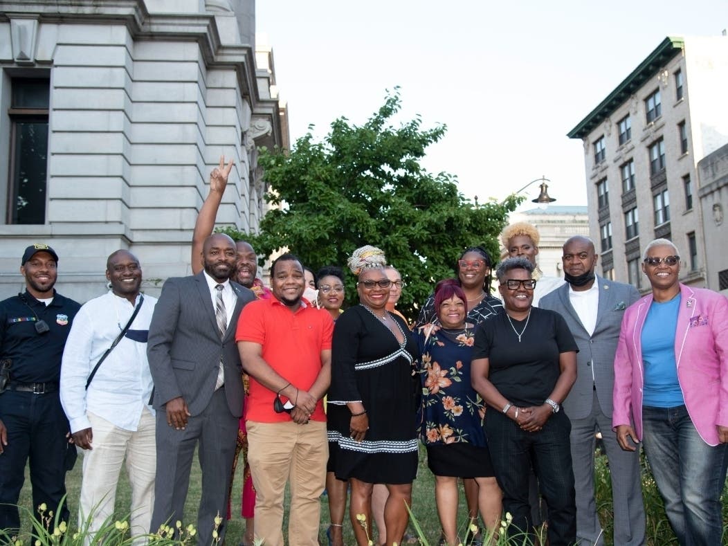 Newark is standing with its LGBTQ community as a city-wide Pride Week prepares to culminate with a parade and festival. Above, city officials and community members celebrate at a flag raising ceremony on July 11.