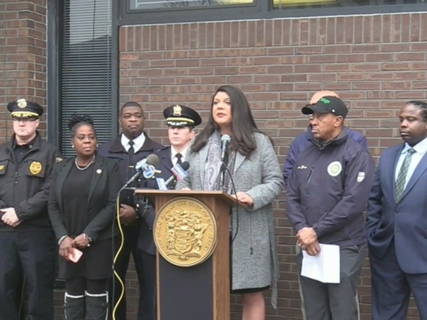 New Jersey Assemblywoman Britnee Timberlake speaks about the “hazardous and often fatal conditions” on Freeway Drive in East Orange and Orange during a news conference on Jan. 12.