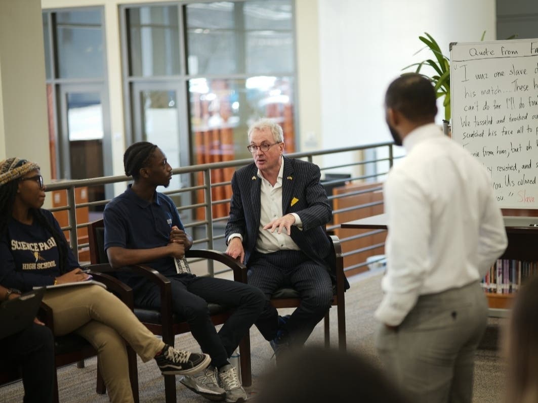 Governor Phil Murphy speaks at Science Park High School in Newark on Feb. 14.