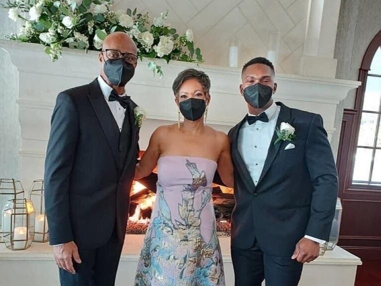 Charles Upshaw and his family celebrate at his son's wedding. The 67-year-old retired police detective recently underwent a heart transplant in North Jersey.