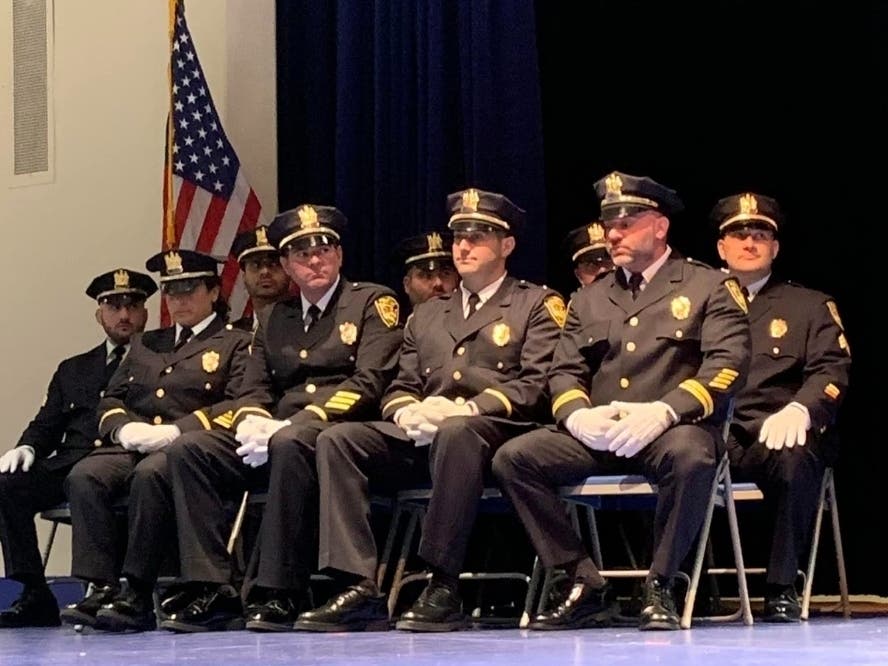 Nine police officers in Belleville earned promotions at a congratulatory ceremony held on Thursday.