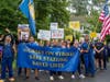 A large group of unionized nurses at Robert Wood Johnson University Hospital and their supporters rallied in Maplewood, New Jersey on Saturday.