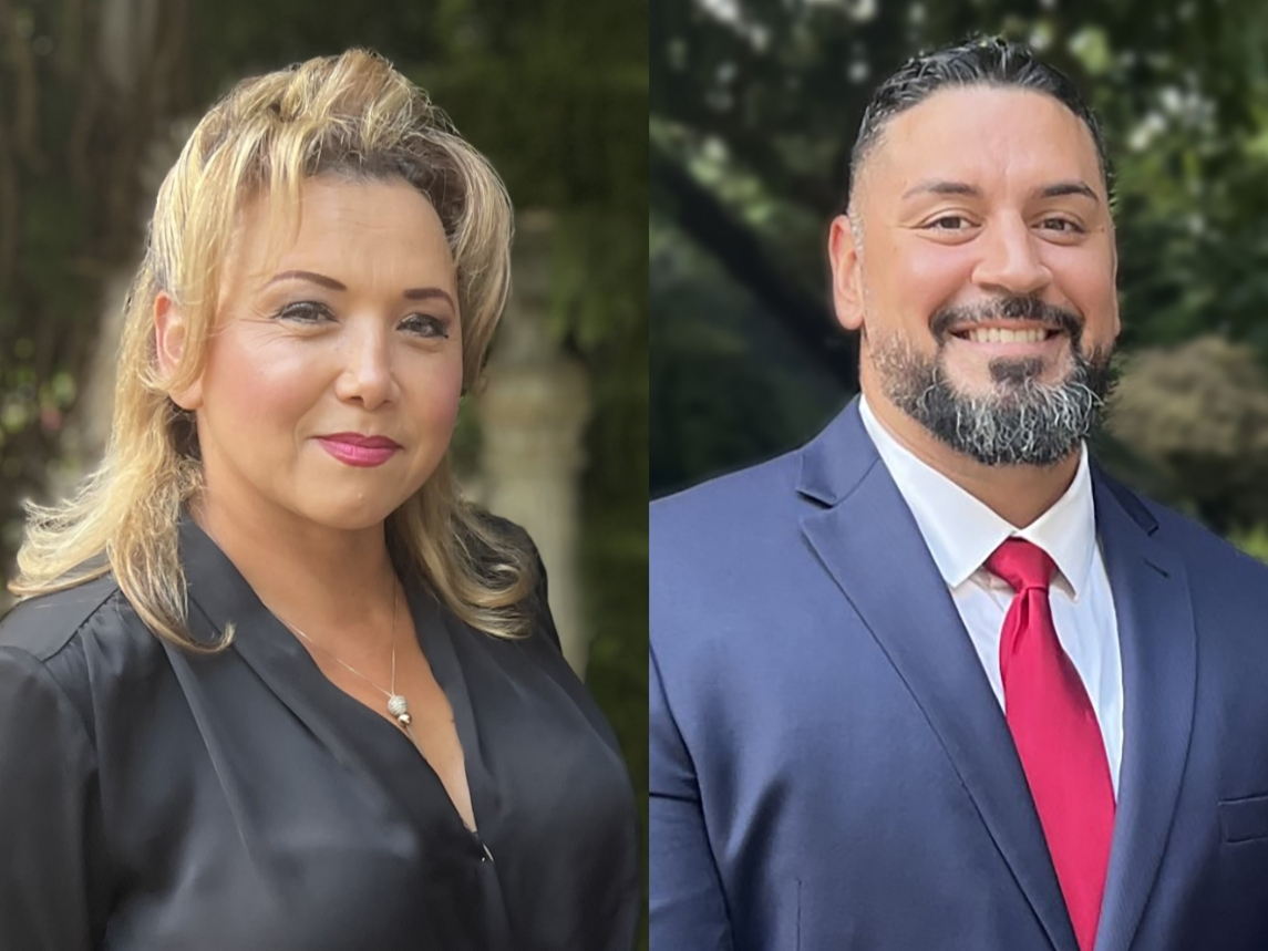There are seven candidates running for two open seats on the Belleville Board of Education in the 2023 general election. At left, Brenda Pacheco. At right, Esteban Leon.