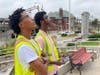 Participants of the City of East Orange’s Drone Training Program use commercial drones to clean the exterior of East Orange City Hall and the East Orange Municipal Court.