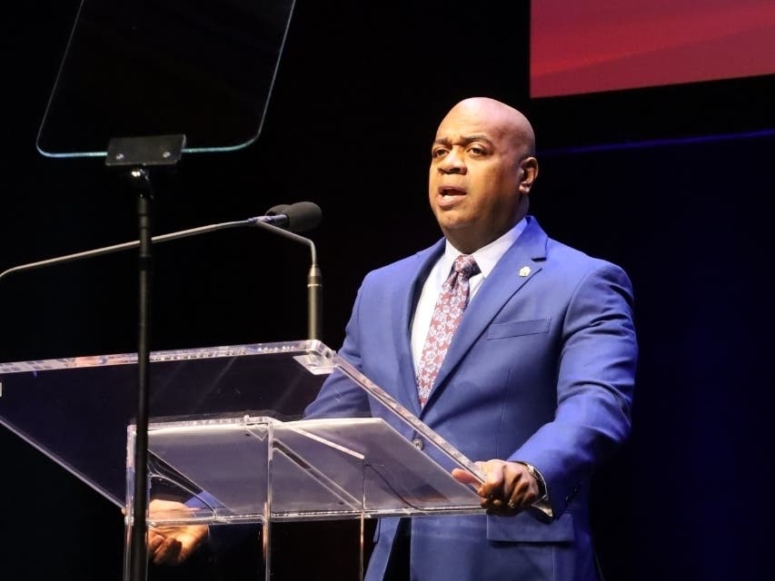 Newark Mayor Ras Baraka speaks at the annual state of the city address in March 2024.