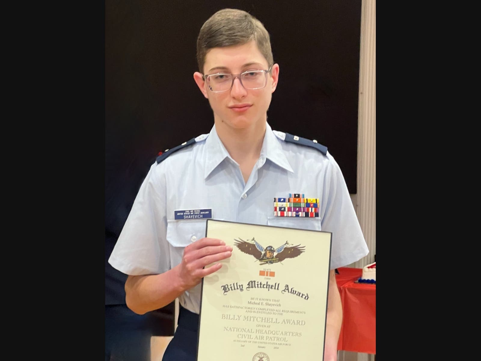 Michael Shayevich, a student at Livingston High School, recently received a General Billy Mitchell Award from the Civil Air Patrol.