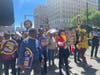 Hundreds of unionized airport workers and their supporters rallied at the Port Authority of NY/NJ's offices in Jersey City on Thursday. They are calling for a higher minimum wage at Newark, JFK and LaGuardia airports.