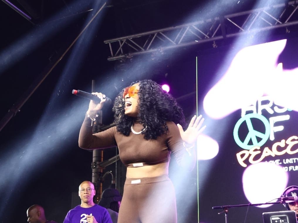An annual event that harnesses the power of hip hop for positive change will return to Newark for 2024: the city’s “24 Hours of Peace.” Above, a performer takes the stage at the 2023 festival.