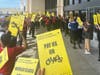 On Wednesday, unionized flight attendants represented by the Association of Flight Attendants-CWA (AFA) voted to authorize a strike if they can’t reach a deal with United Airlines management. Above, workers rally in Newark, New Jersey.